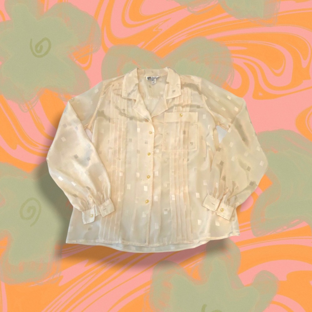 70s sheer funky print Long sleeve button down